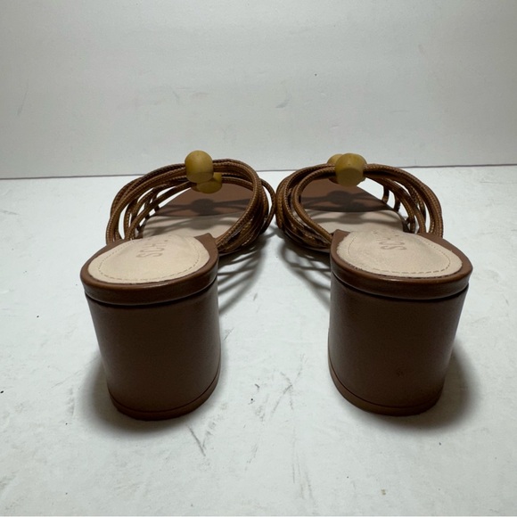 SCHUTZ Roanna Strappy Wood-Bead Brown Slide Block Heel Sandals Size 7.5 - Picture 8 of 14